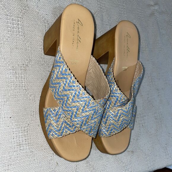 Avellini Women’s Heeled Slides Size 40 U.S. 9 M Blue Beige Fabric Outdoors Beach - Picture 4 of 12